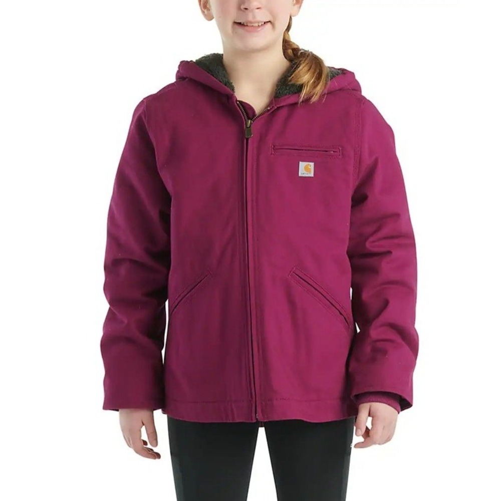 Carhartt‎ Hooded Jacket Kids Size 14 Purple Sherpa Lined Canvas Active Work Coat